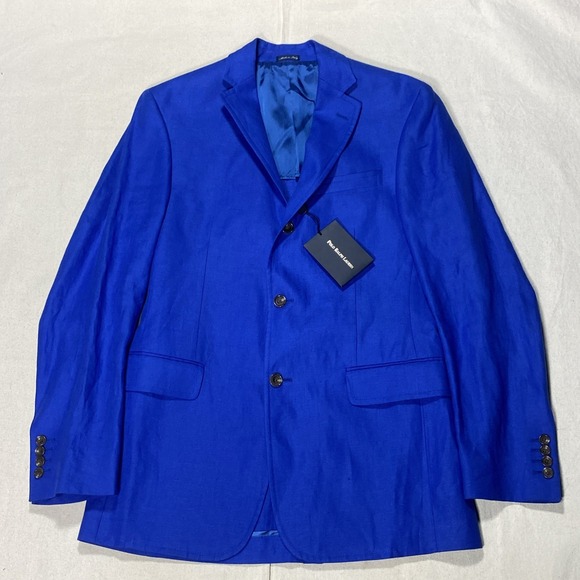Vtg Polo Ralph Lauren 100% Linen Blazer Mens Sz Sm Blue Made In Italy